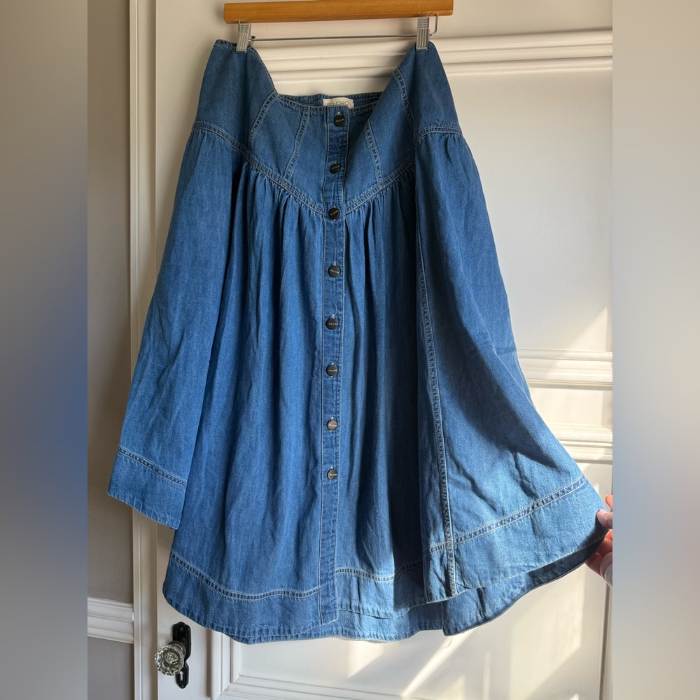 Anthropologie Blue Button-Front A-Line Skirt